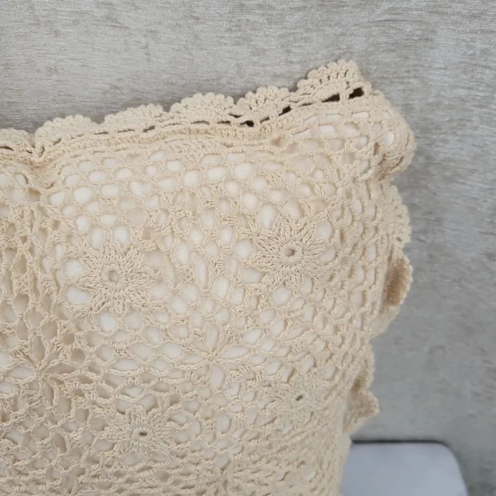 Vintage Cream Hand Crochet Lace Cotton Pillows Set of 2